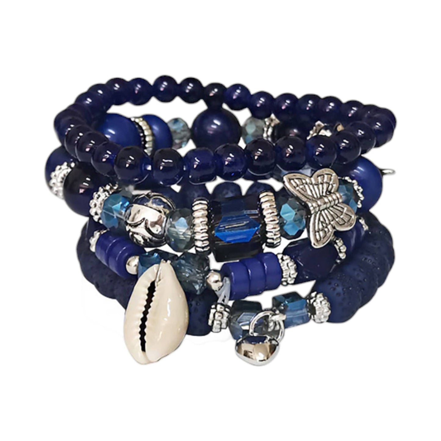 BUTTERFLY N SHELL CHARM BALL BRACELET 2521-50 (12PC): ASSORTED
