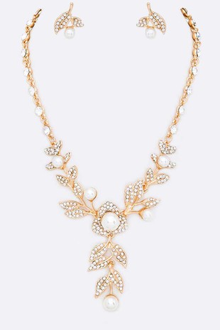 RHODIUM/CLEAR Necklace w/Earrings