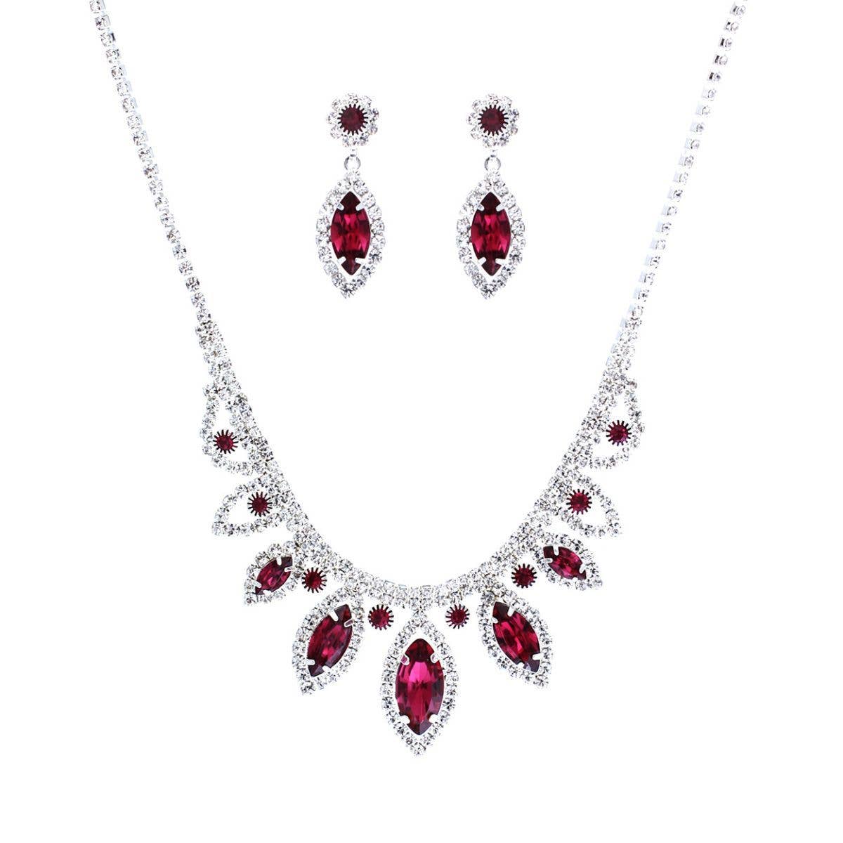 Fuchsia Marquise Crystal Silver Set: 16 + 3 inches / Fuschia / Rhodium