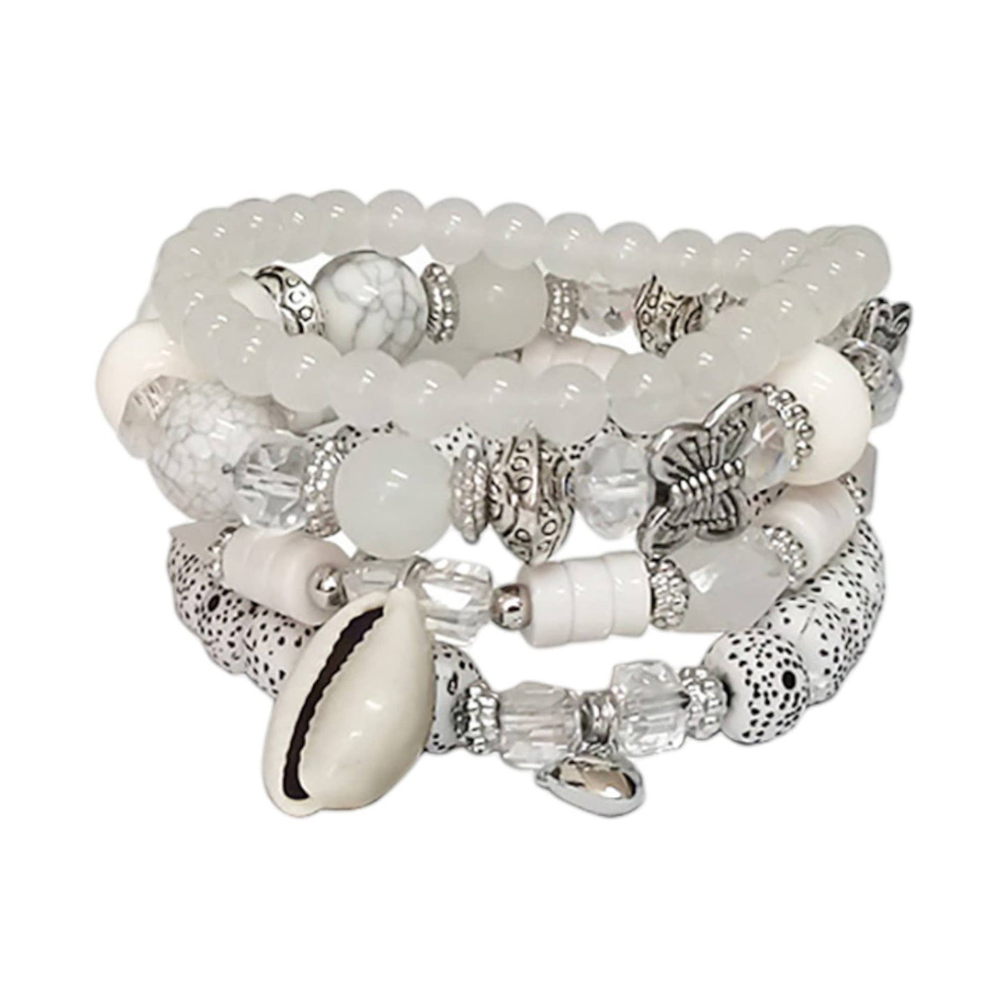 BUTTERFLY N SHELL CHARM BALL BRACELET 2521-50 (12PC): ASSORTED