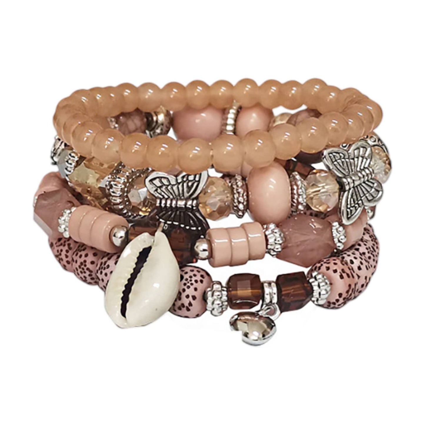 BUTTERFLY N SHELL CHARM BALL BRACELET 2521-50 (12PC): ASSORTED
