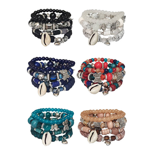BUTTERFLY N SHELL CHARM BALL BRACELET 2521-50 (12PC): ASSORTED