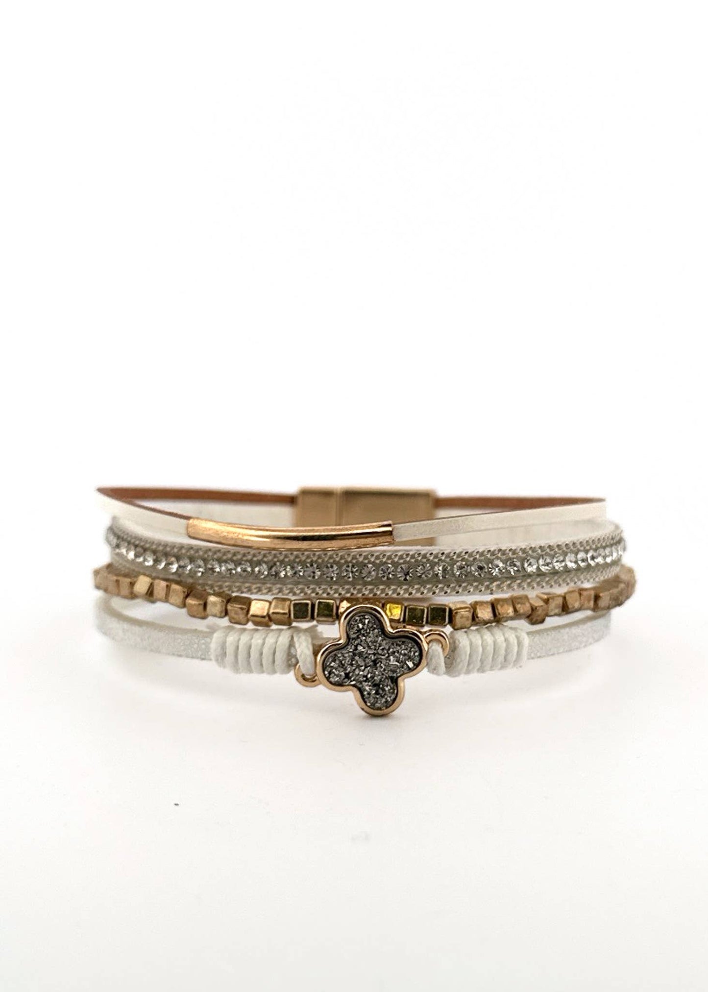 Elegant Four Leaf Clover Bracelet: Grey