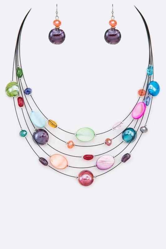 Multi color Multi-layer Necklace w/Earrings