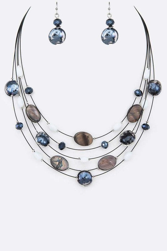 Black Multi-layer Necklace w/Earrings