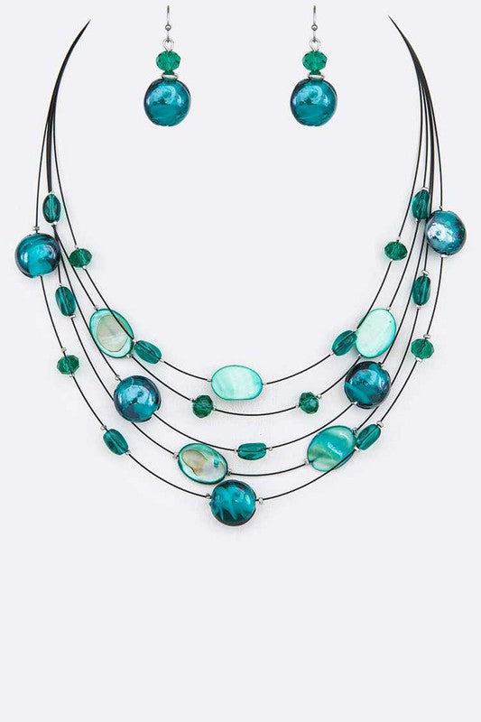 Teal Multi-layer Necklace w/Earrings