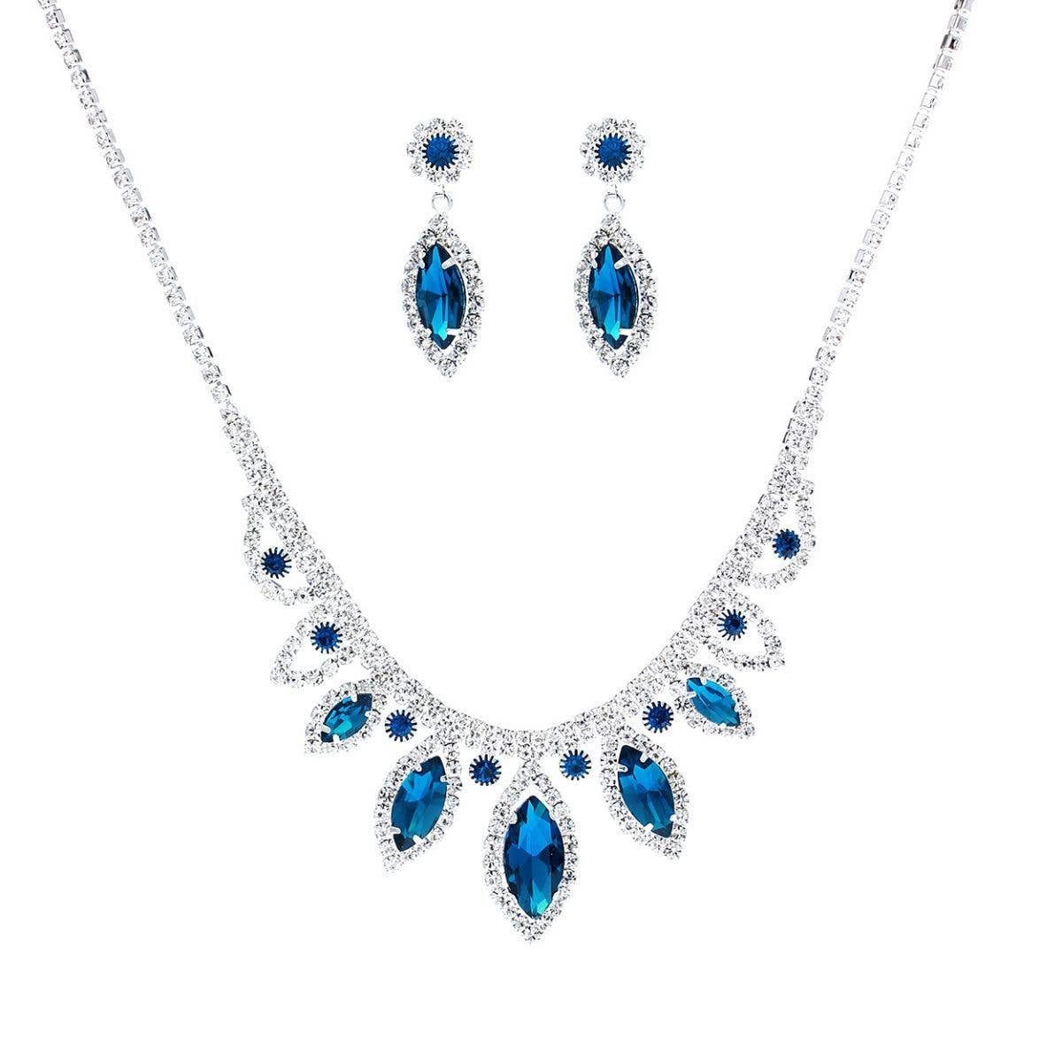 Blue Marquise Crystal Silver Set: 16 + 3 inches / Blue / Rhodium