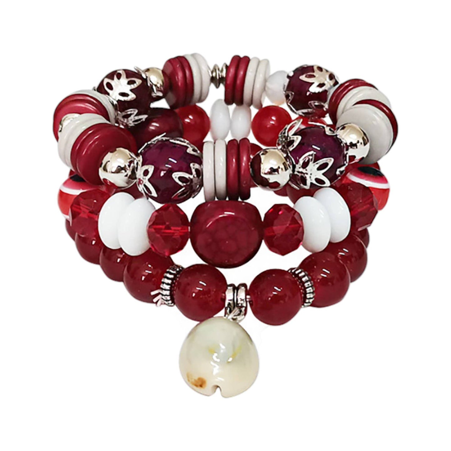NATURAL STONE SHELL CHARM BRACELET 2521-76 (12PC): ASSORTED