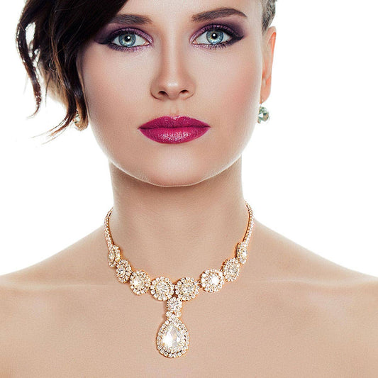 Gold Halo Teardrop Rhinestone Choker: Clear / 12 + 3 inches / Gold