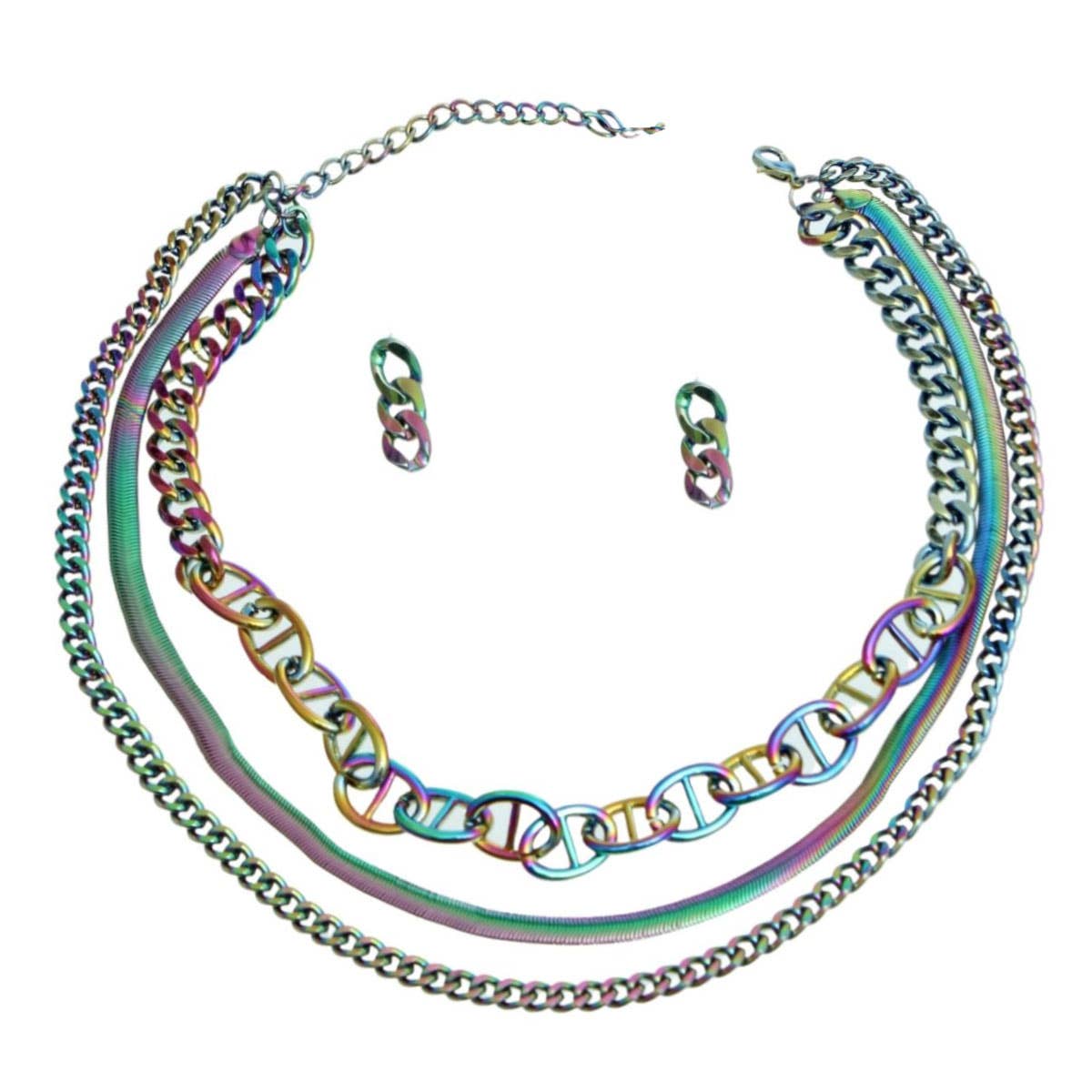 Rainbow Metal 3 Layer Anchor Chain: Rainbow / 18 inches / Hematite