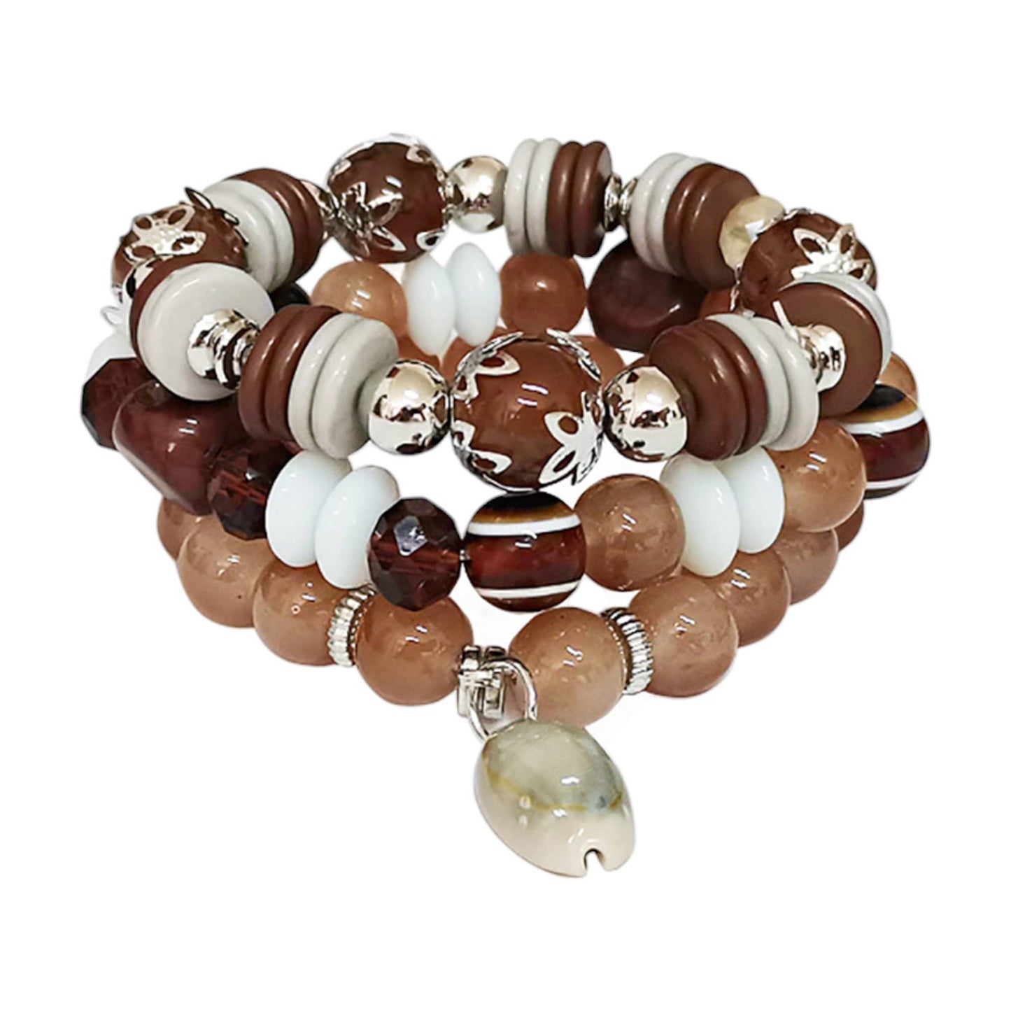 NATURAL STONE SHELL CHARM BRACELET 2521-76 (12PC): ASSORTED