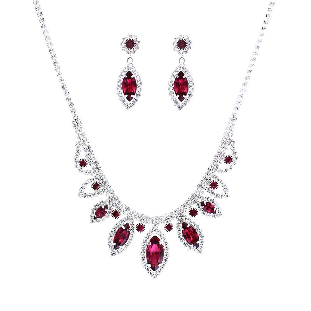 Fuchsia Marquise Crystal Silver Set: 16 + 3 inches / Fuschia / Rhodium