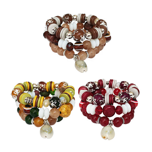 NATURAL STONE SHELL CHARM BRACELET 2521-76 (12PC): ASSORTED