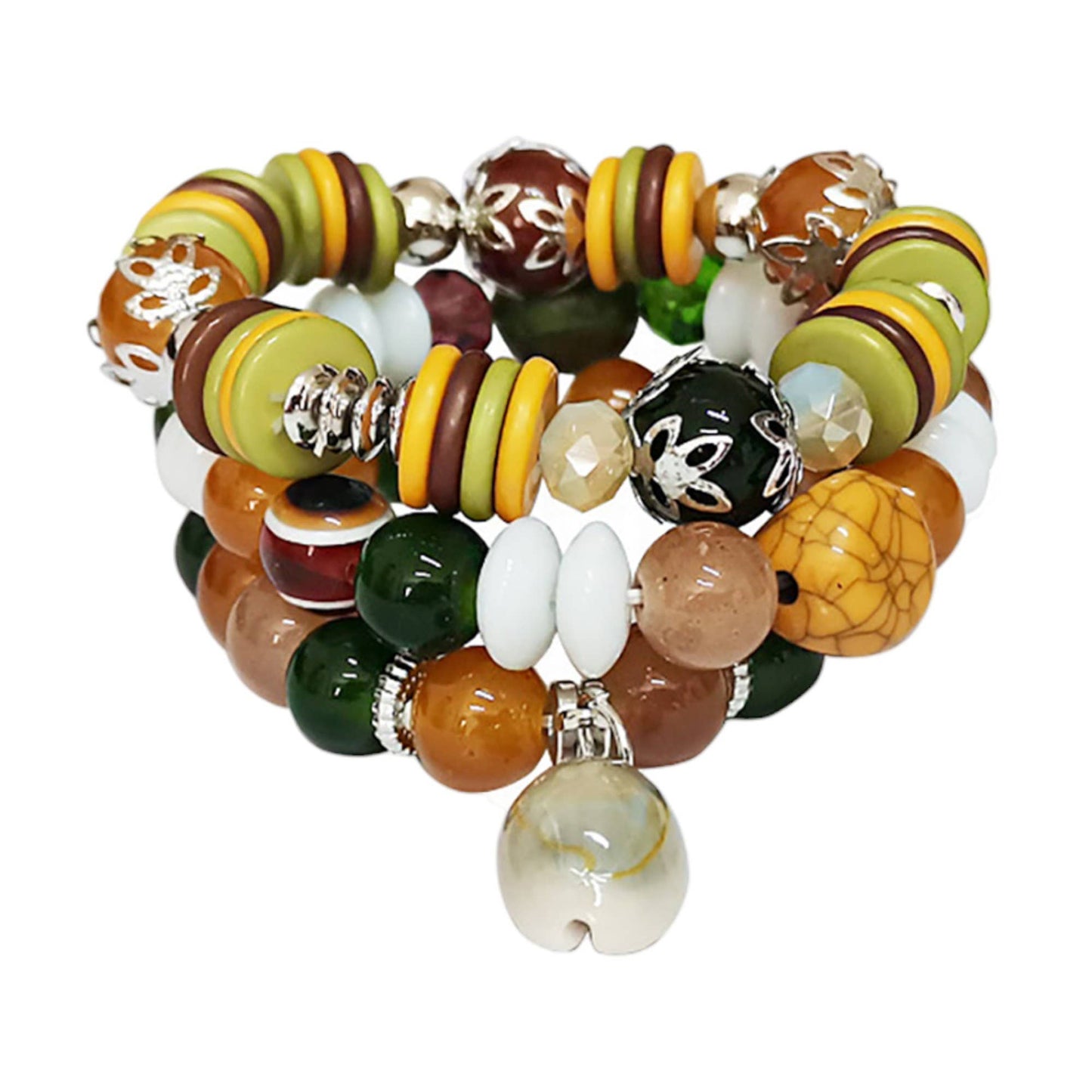 NATURAL STONE SHELL CHARM BRACELET 2521-76 (12PC): ASSORTED