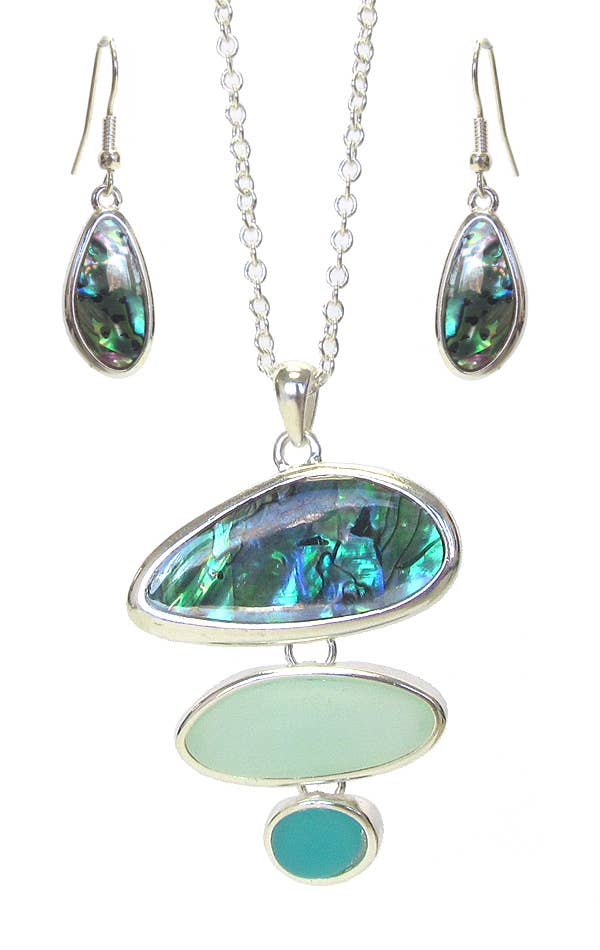 SEA GLASS ABALONE PENDANT NECKLACE SET - A1249SAV-12330