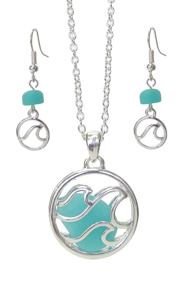 FLOATING SEA GLASS PENDANT NECKLACE SET - A1241SM-12230