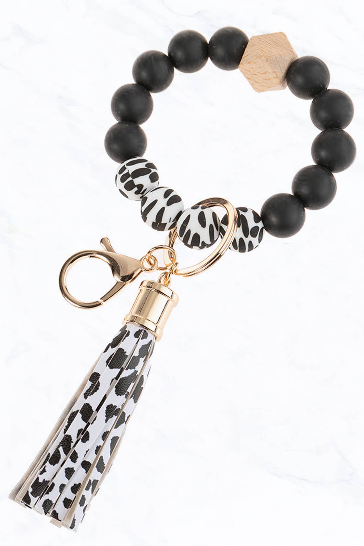 Leopard Silicone Ball Beaded with tassel Keychain