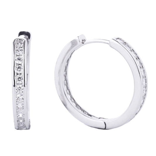 14K GOLD DIPPED CZ HUGGIE HOOP EARRING 310495 (1PAIR): WHITE GOLD