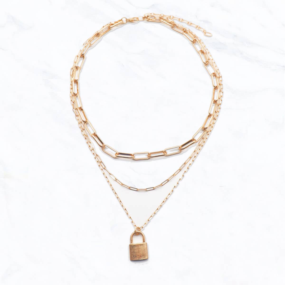 Multi Layered Metal With a Lock Necklace