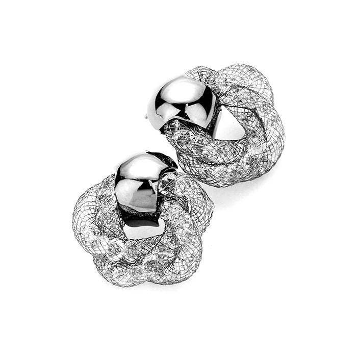 Brynn Knotted Stardust Door Knocker Mesh & Stones Stud Earrings