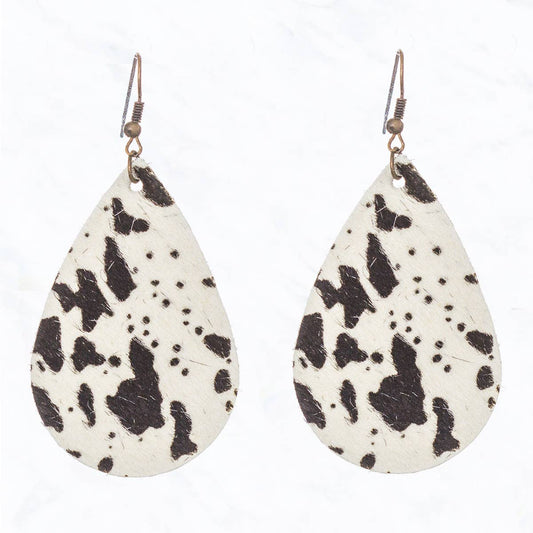 Animal Print Fur Leather Teardrop Earrings