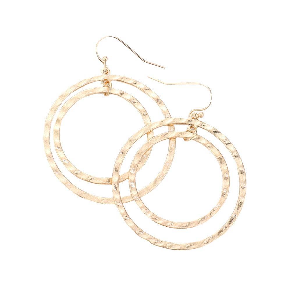 Textured Double Open Metal Circle Dangle Earrings