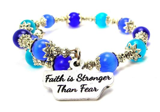 Faith Is Stronger Pink Than Fear Cat's Eye Beaded Wrap Bracelet