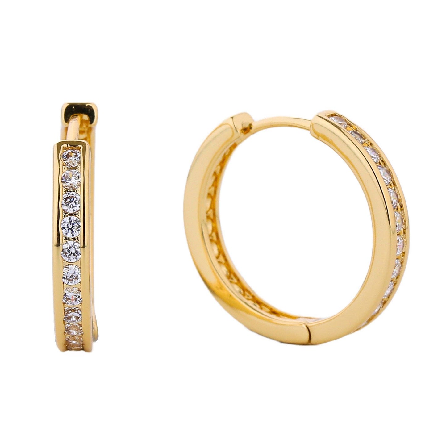 14K GOLD DIPPED CZ HUGGIE HOOP EARRING 310495 (1PAIR): YELLOW GOLD