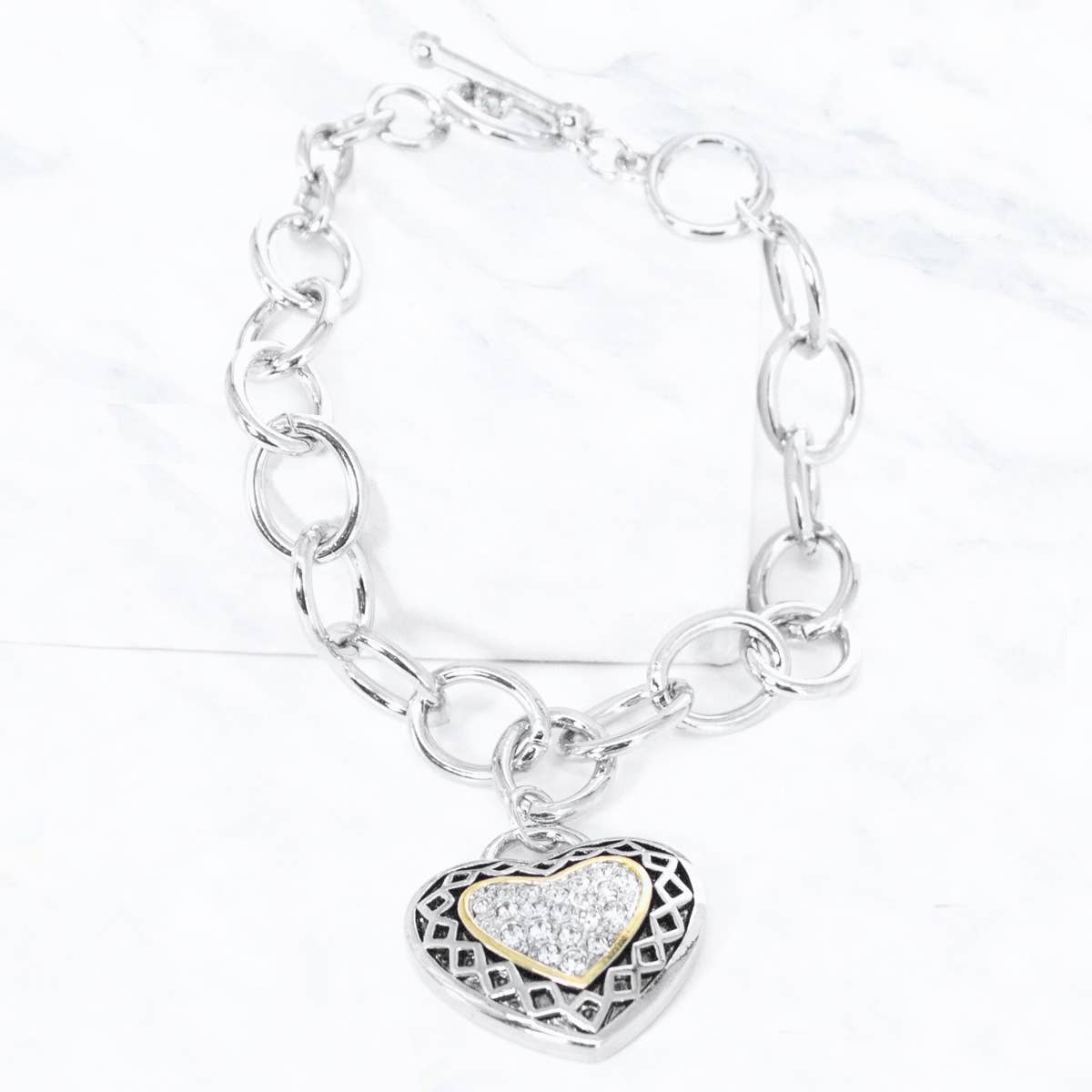 Rhodium Chain Heart Bracelet