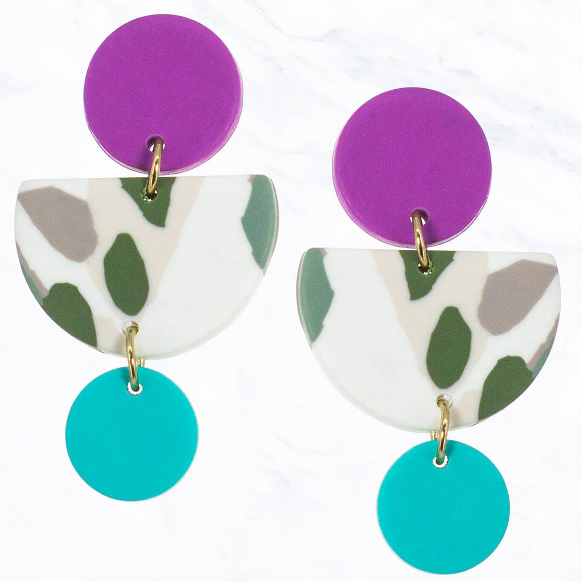 Multi Purple and Turquoise Clay Earrings